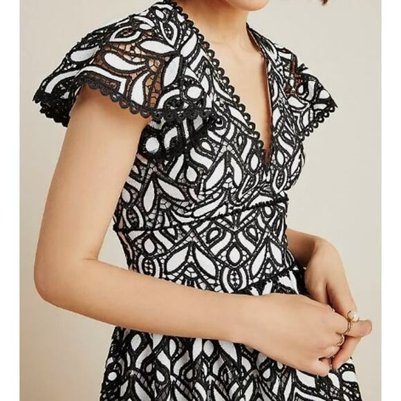 NWT ML Monique Lhuillier Embroidered Lace V-Neck Midi Dress Size 4 - Picture 2 of 8